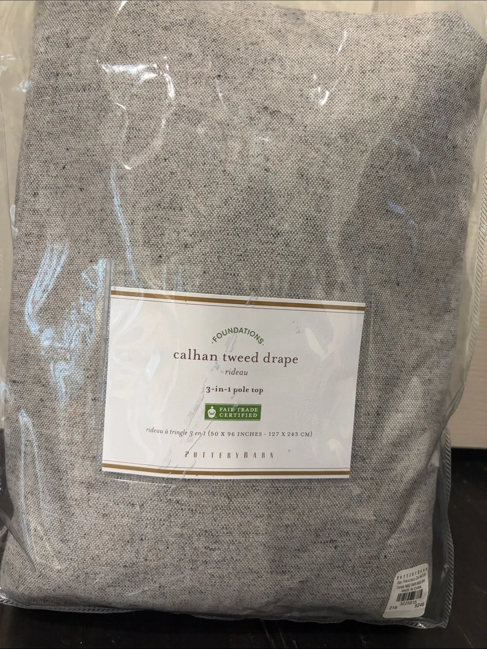 Pottery Barn Calhan Tweed Drapes, 50in x 96in, Gray Fleek, 2 panels